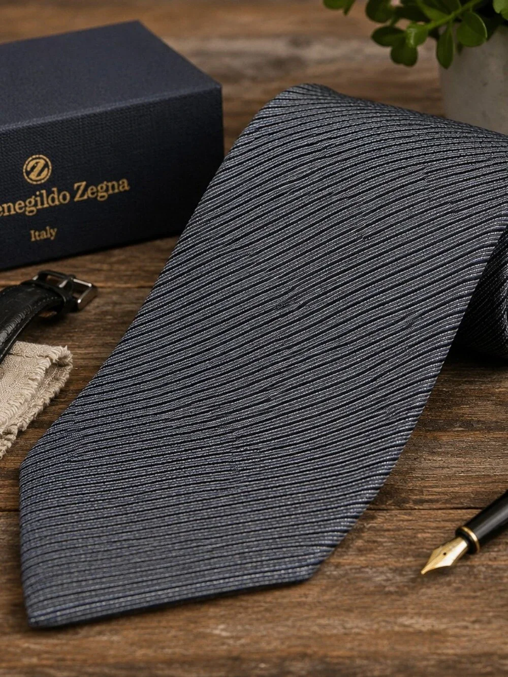 Ermenegildo Zegna 100% Silk Made in Italy Gray Striped Designer Tie